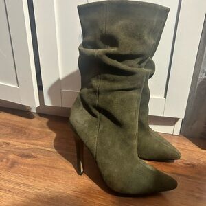 Aldo Olive Suede Heeled Boots